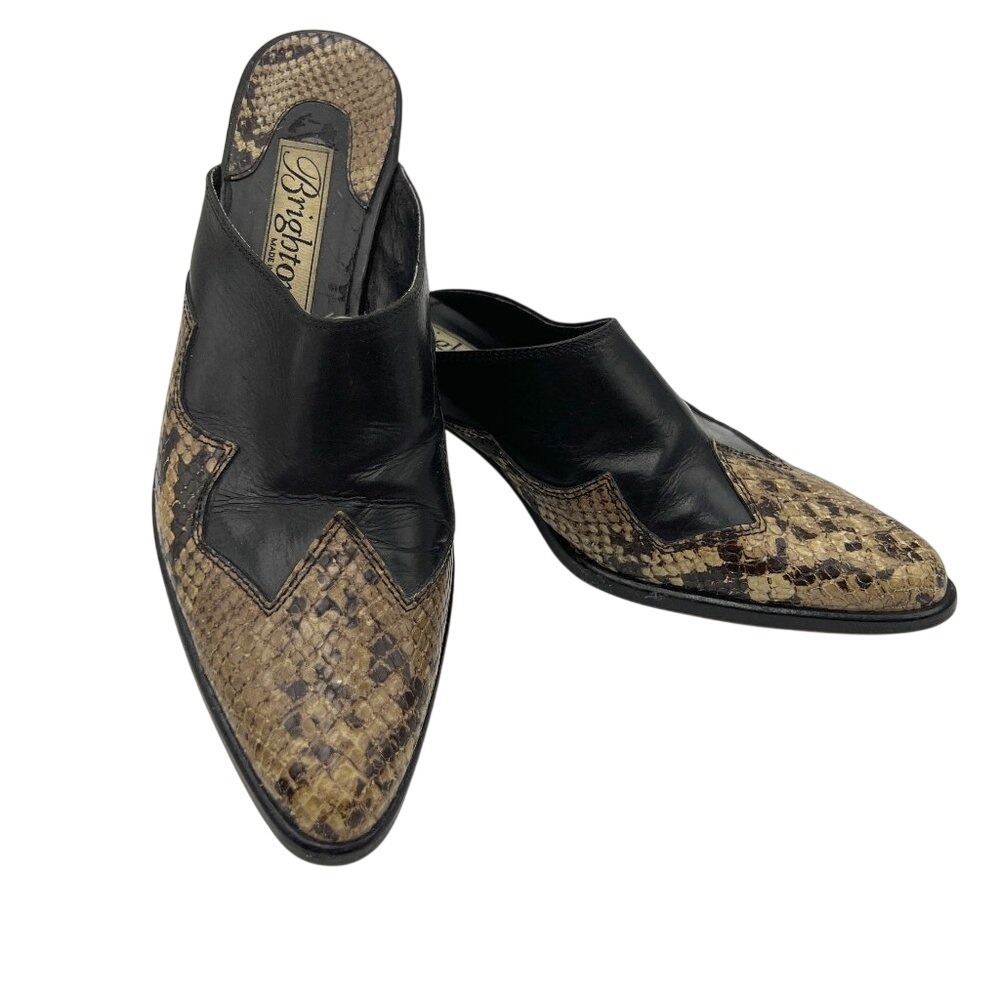 Brighton Westy Leather Mules‎ Snake Print Size 8 Made in Italy Western Rodeo